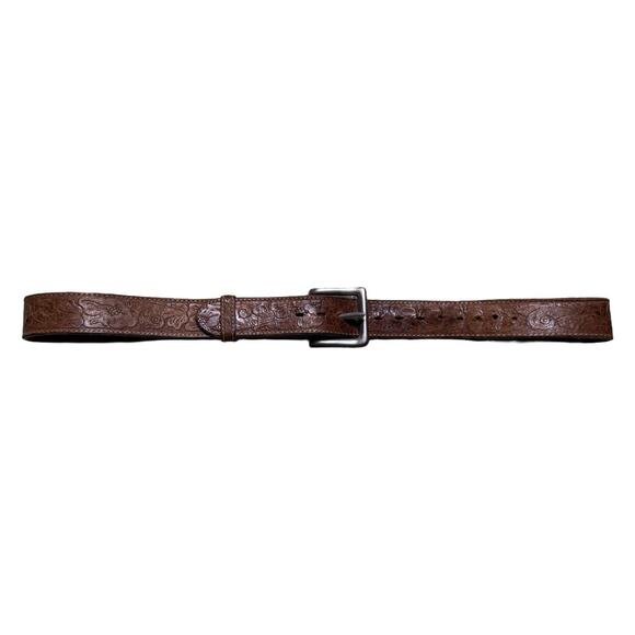 Vintage Y2K Wrangler Brown Leather Silver Buckle Belt Western Cowboy size 40 - Picture 1 of 6